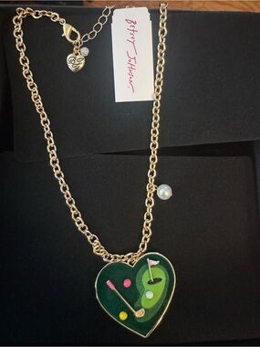 NWT Betsey Johnson Gold-Tone Green Heart Golf Pendant Necklace